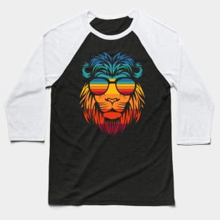 Retro Grid Gradient Lionhead with Sunglasses Baseball T-Shirt